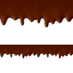 High realistic seamless melted chocolate drops with sample. Vector illustration isolated on white background. Сan easily be used for different backgrounds. EPS10.
