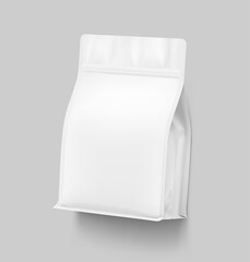 Realistic gusseted bag mockup. Vector illustration. Half side view with shadow. Ready for your design. Suite for the presentation of coffee, foods, pets and etc. EPS10