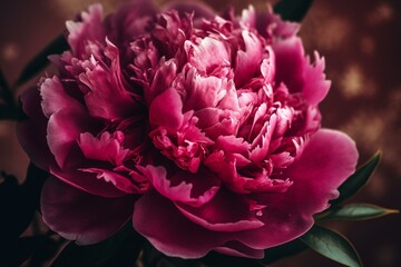 Vibrant pink peony with blooming petals, a lovely floral backdrop. Generative AI
