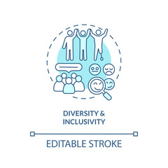 Diversity and inclusivity turquoise concept icon. Organizational culture. Social equality. Support network. Safe space abstract idea thin line illustration. Isolated outline drawing. Editable stroke