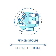 Naklejka premium Fitness groups turquoise concept icon. Sport activity. Physical exercise. Training together. Community support abstract idea thin line illustration. Isolated outline drawing. Editable stroke