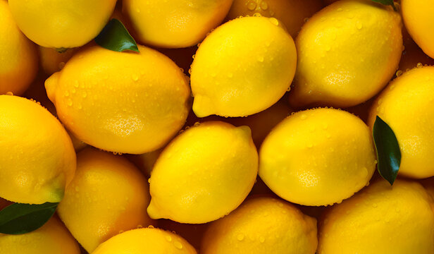 Background of fresh lemons. Generative AI