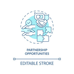 Partnership opportunities turquoise concept icon. Collaborative project. Mutual aid. Social connection. Common goal abstract idea thin line illustration. Isolated outline drawing. Editable stroke