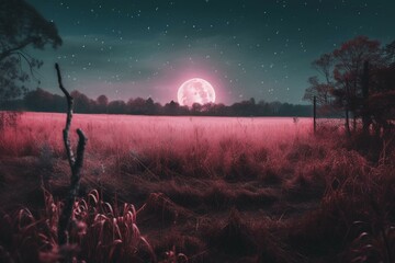 Obraz na płótnie Canvas Digital scary pink Halloween circle in a field illustration. Generative AI