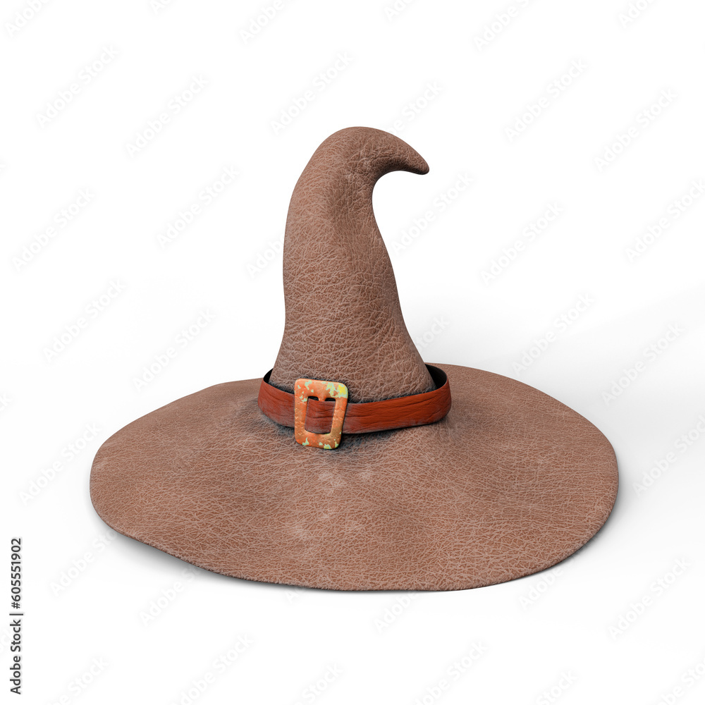 Sticker witch or wizard magic hat. 3d illustration. file with clipping path.