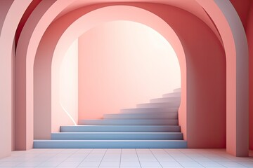 Chic Ascend: Contemporary Pastel Room Design Featuring a Stunning Staircase (Generative AI)