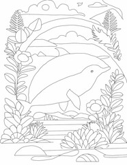 Dolphin line art for coloring book 
