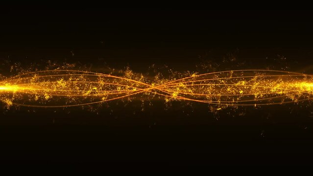 gold particles abstract background with shining line floor ground particle stars dust. Beautiful futuristic glittering in space on black background.