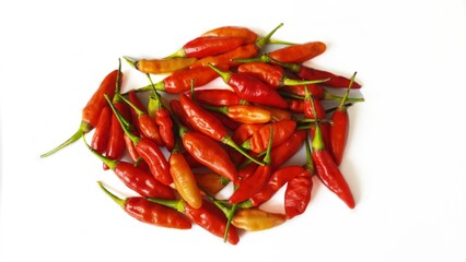 Cabe cabai rawit merah or Red cayenne pepper or Red hot chili pepper isolated on white background....