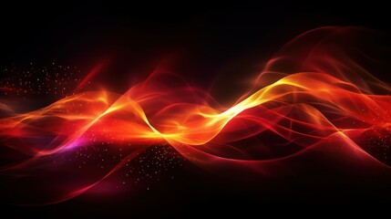 Abstract futuristic background with red and yellow glowing neon moving high speed wave lines and bokeh lights. Visualization of sound waves. Data transfer concept. Fantastic wallpaper. Generative AI