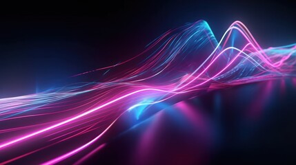 Fototapeta na wymiar Abstract futuristic background with pink and blue glowing neon moving high speed wave lines and bokeh lights. Visualization of sound waves. Data transfer concept. Fantastic wallpaper. Generative AI