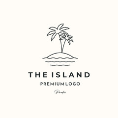 palm tree island line art logo vector minimalist illustration design, private island logo design