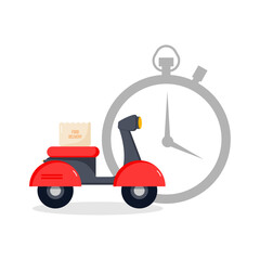 Online shopping, Food delivery. Icons to express, delivery Home. Motorcycle Delivery Service, Scooter with paper bag and timer