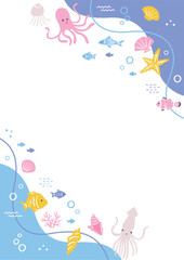 海の生き物の背景イラスト