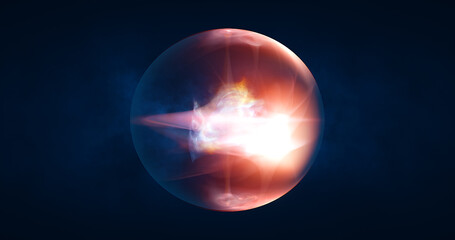 Abstract ball sphere planet iridescent energy transparent glass magic with energy waves in the core abstract background