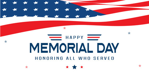 Memorial Day Banner Vector illustration. Usa memorial day celebration. USA flag waving with stars on bright background.