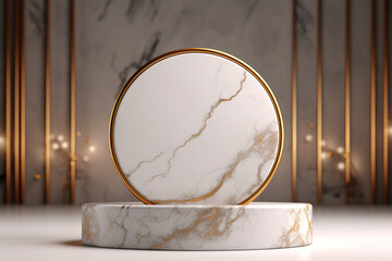 Luxury white marble podium. Minimalistic scene for product presentation. Generative art