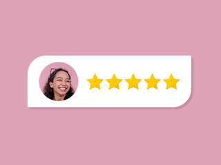 A satisfied customer leaving a 5-star review in the comment section of a forum, page or online shopping website. - obrazy, fototapety, plakaty
