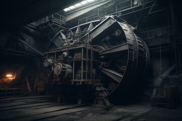 Dark coal mineshaft, extractive sector. Generative AI
