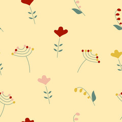 Flat simple flower seamless pattern, for background, wrapping paper, fabrics, textile