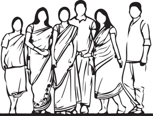 Indian Family line art vector silhouette 