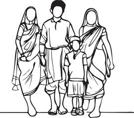Indian Family line art vector silhouette 