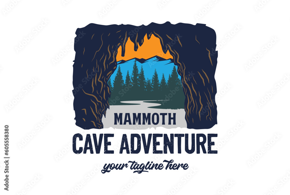 Wall mural vintage retro american mammoth cave national park for outdoor adventure t shirt logo illustration