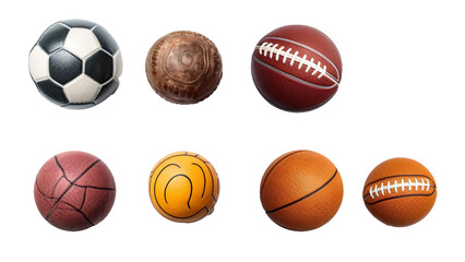 Collection of sports balls isolated on white background, generative AI