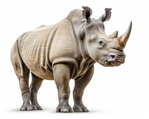 photo of northern white rhinoceros isolated on white background. Generative AI
