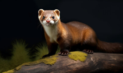 photo of mustelid on dark background. Generative AI