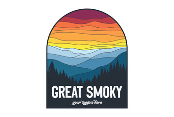 Vintage Retro American Great Smoky Pine Cedar Evergreen Larch Forest Fir Mountain National Park for Outdoor Adventure T Shirt Logo Illustration