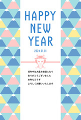 年賀状テンプレート／和モダンな富士山柄フレーム　辰年版／HAPPY NEW YEAR（パステルカラー