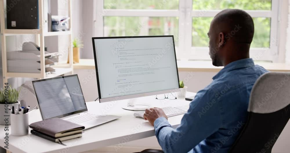 Fototapete Computer Programmer Writing Program Code On Computer
