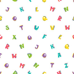 Seamless vector pattern. Alphabet letters in dinosaur style 