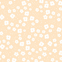 Cute vector pattern. White daisies on a beige background. Cheerful children's background 