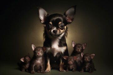 Charming Chihuahua with a Litter of Newborn Puppies. Generative AI