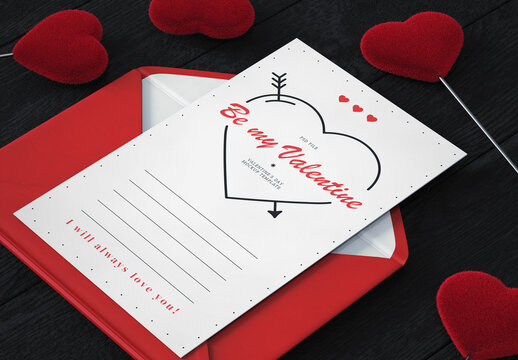 Valentines Day Card With Red Hearts