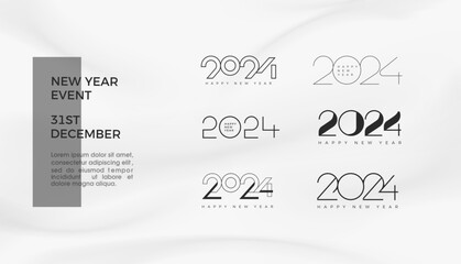 Unique design collection of happy new year 2024. For new year greetings and celebrations. Premium happy new year 2024 vector design for poster, banner, calendar and more.