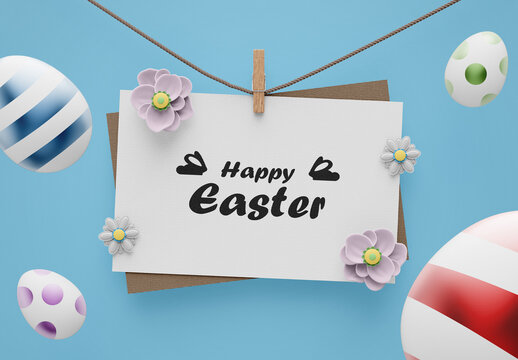 Easter Card Mockup With Eggs
