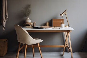 Cute Single Desk with Wall Copy Space. Single Desk for a Minimalist Home Office. Single Desk for a Stylish Home Office. 