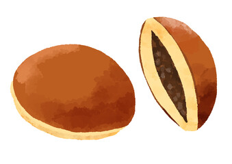 手描き水彩風のどら焼きのイラスト