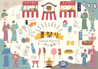 夏祭りを楽しむ人達