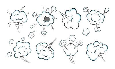 Smelling pop art comic book cartoon fart cloud flat style design vector illustration set. Bad stink or toxic aroma cartoon smoke cloud isolated on white background. - obrazy, fototapety, plakaty