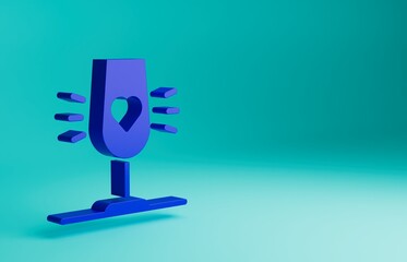 Blue Wine glass icon isolated on blue background. Wineglass sign. Favorite wine. Minimalism concept. 3D render illustration