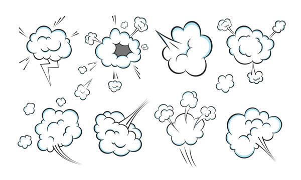 Smelling pop art comic book cartoon fart cloud flat style design vector illustration set. Bad stink or toxic aroma cartoon smoke cloud isolated on white background.