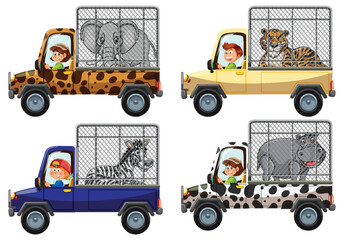 Set of zoo staff transport animal