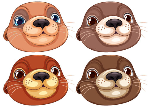 Cute otter cartoon character set