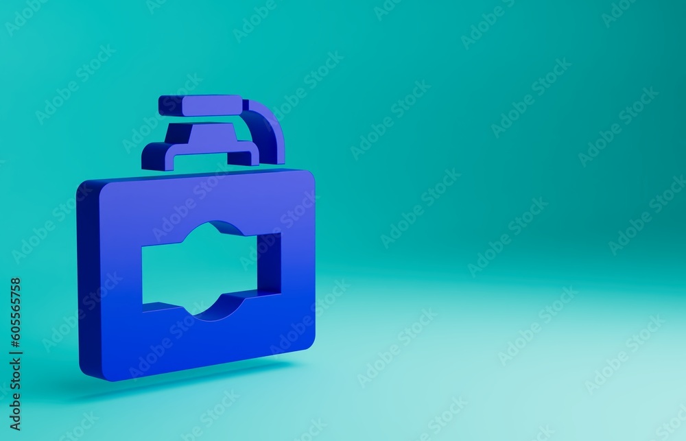 Poster blue cardboard box of wine icon isolated on blue background. minimalism concept. 3d render illustrat