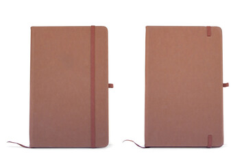 Front view of black notebook on white background.