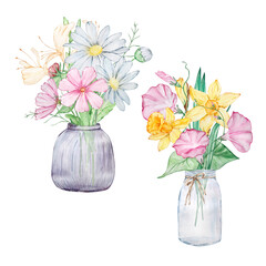 Watercolor bouquets of birth month flower
